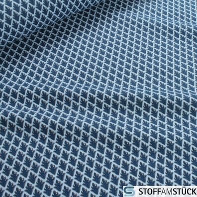 Stoff Baumwolle Muster hellblau Blatt dunkelblau Baumwollstoff Blättchen