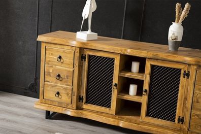 Braune Massivholz Anrichte Großer Schrank Sideboard Mit Regalen Lowboard