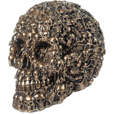 Deko Figur Totenkopf Schädel mit Skeletten und Totenköpfen verziert