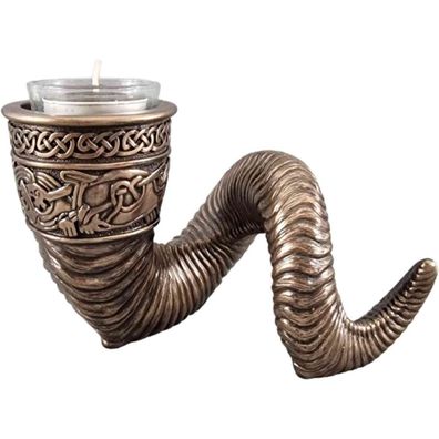 Germ. Teelichthalter in Form eines Widderhorns, bronziert