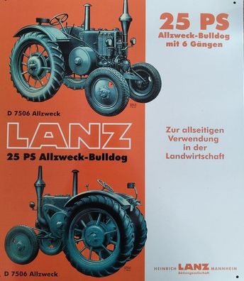 Blechschild Lanz 25 PS, Trecker, Landtechnik, Schlepper, Bulldog, Oldtimer