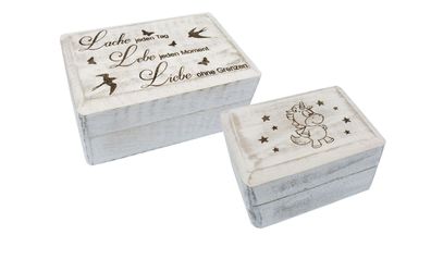 Holzbox weiß mit Gravur