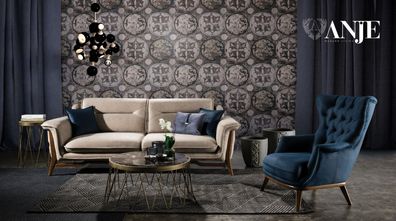 Blauer Luxus Sessel Einsitzer Textilmöbel Wohnzimmer Einrichtung Modern