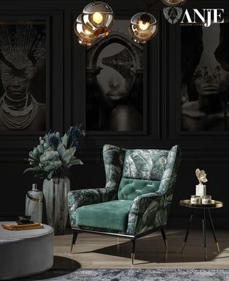 Grüner Sessel Einsitzer Wohnzimmer Luxus Textilsitzer Polstermöbel Neu