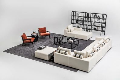 Moderne Weiße Sofagarnitur Ecksofa Wohnlandschaft Sessel 4tlg Stoff Sofa