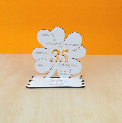 35. Geburtstag für Geld und Gutschein Geschenk Kleeblatt 11 cm in Vintage weiss 08