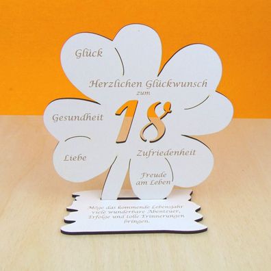 zum 18. Geburtstag Kleeblatt 16 cm Vintage Weiß Geldgeschenke und Gutschein 02