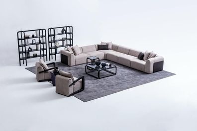 Moderne Sofagarnitur L-Form Couch mit Sessel Graue Eck Couch Textilsofa
