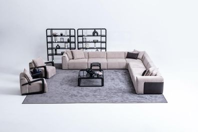 Luxus Sofa-Set Sitzgruppe Wohnlandschaft L-Form Sofa Sessel Textil Neu