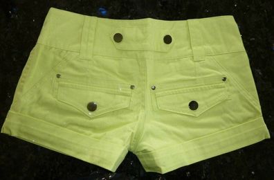 SeXy Miss Damen Girly Shorts silber Glitzer kurze Hose Pants T34 XS 32 Hotpant gelb