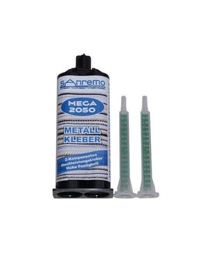 MEGA 2050 Metallkleber Schwarz 2x 50ml + 4 Mischer + Dosierpistole 1:1/2:1