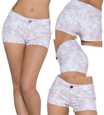 SeXy Miss Damen Girly Hüft Hot Pant Shorts kurz Hose Panty M 36 weiß rosa Blumen