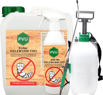 PVU 5L + 500ml + 5L Sprüher Holzwurmtod Spray Mittel gegen Holzwürmer Hausbock