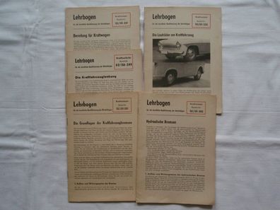 5 Lehrbogen DDR Oldtimer um 1960