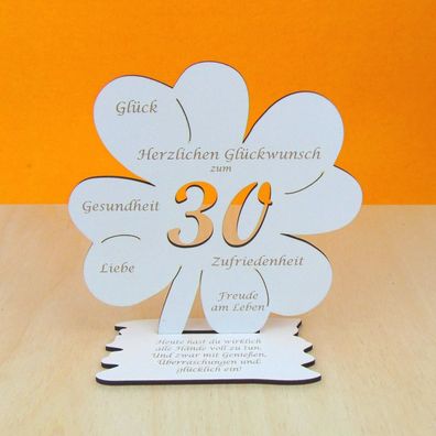 30. Geburtstag Gutschein Geld Geschenk Kleeblatt 16 cm Vintage Weiss 06