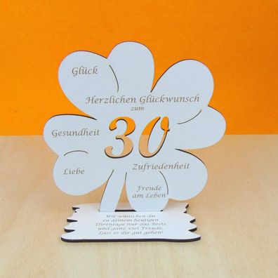 30. Geburtstag Geschenk Kleeblatt 16 cm Vintage Weiss für Geld oder Gutschein 07
