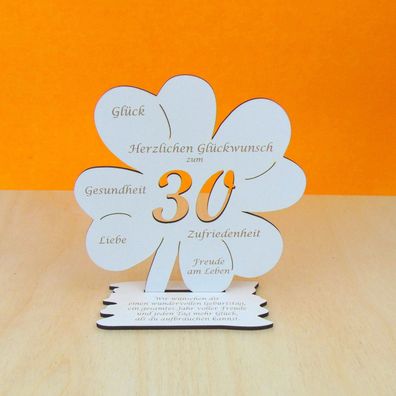 30 Geburtstag Geschenk als Gutschein oder für Geld Kleeblatt 16 cm Vintage Weiss 14