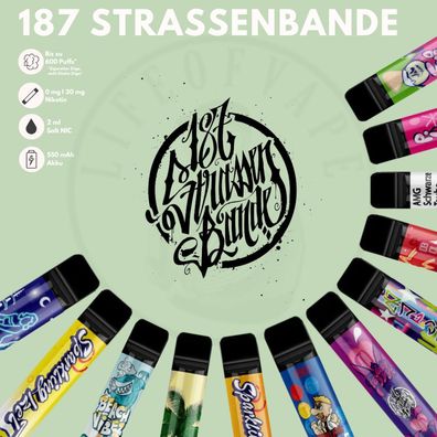 187 Strassenbande Einweg E-Zigarette 600 Züge mit 0/20mg Nikotin I E-Shisha Vape