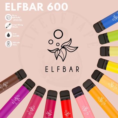 ELFBAR 600 Züge Einweg E-Zigarette mit 0/20mg Nikotin I Liquid E-Shisha Vape