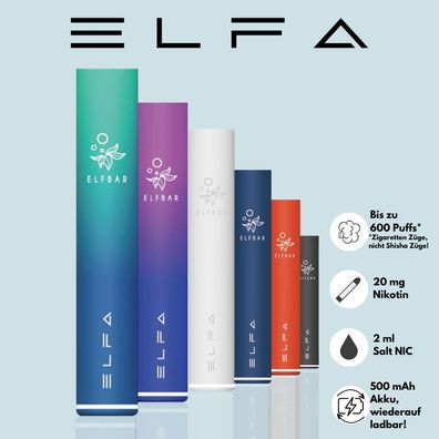ELFA ELFBAR 600 E-Zigarette Basisgerät 500mAh Akku USB-C - für Prefilled Pods