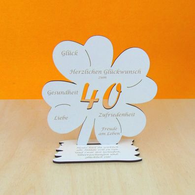 40 Geburtstag Geschenk Gutschein oder Geldschein Kleeblatt 16 cm Vintage Weiss 06