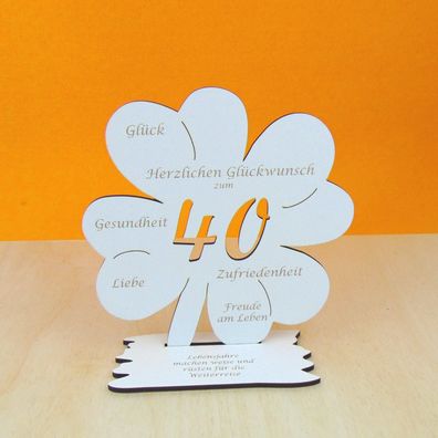 40 Geburtstag 16 cm Kleeblatt Vintage Weiss Geschenk Gutschein oder Geldschein 08