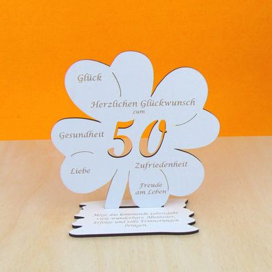 Geschenk zum 50 Geburtstag Vintage Weiss mit 16 cm Kleeblatt Geldschein Gutschein 02