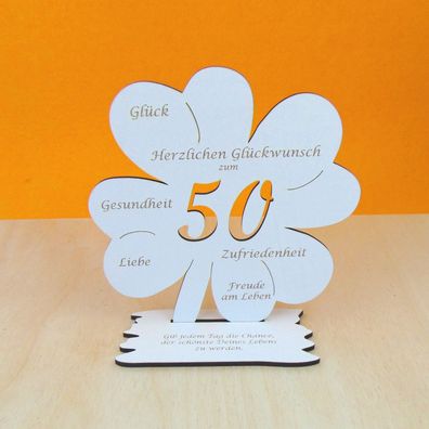 Geschenk zum 50 Geburtstag Kleeblatt Vintage Weiss für Geldschein oder Gutschein 05