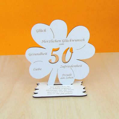 Zum 50 Geburtstag Kleeblatt 16 cm Vintage Weiss für Geld oder Gutschein Tischdeko 07