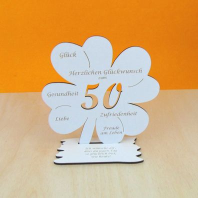 Zum 50 Geburtstag Kleeblatt 16 cm für Geldschein oder Gutschein Tischdeko 09