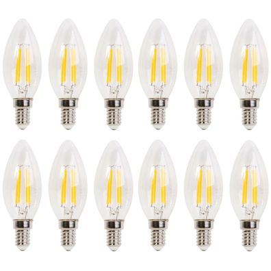 12 LED-Lampe Filament E14 Kerze 4W 40W 2700K Birne Leuchtmittel Kerzen Glühbirne