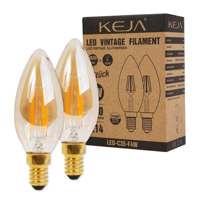 2x LED-Lampe Filament E14 Kerze Vintage 4W 40W Birne Leuchtmittel Glühbirne