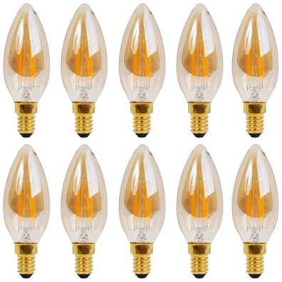 10x LED-Lampe Filament E14 Kerze Vintage 4W 40W Birne Leuchtmittel Glühbirne