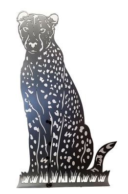 Figur Gepard Höhe 80 cm blank Gartenfigur aus Metall mit Stecker (Gr. Lebensgroß)
