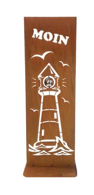 Stele Leuchtturm Moin in Edelrost Höhe 85 cm Rostdeko maritim Aufsteller Schild