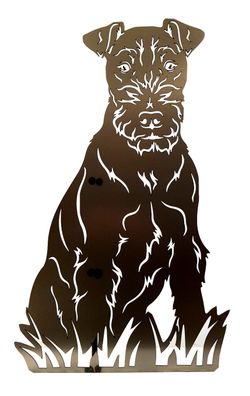 Figur Welsh Terrier Höhe 60 cm blank Gartenfigur Hundefigur Hund mit Stecker