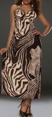 SeXy MiSS Trend Damen Kleid lang Animal Maxi Dress beige braun Spiralen 34/36/38