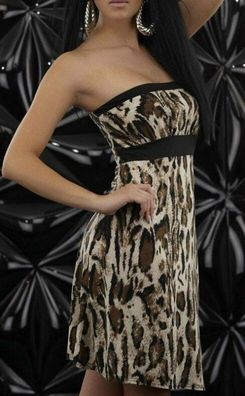 SeXy Miss Damen Trendy Bandeau Mini Kleid Girly Dress 34/36/38 Leopard TOP braun