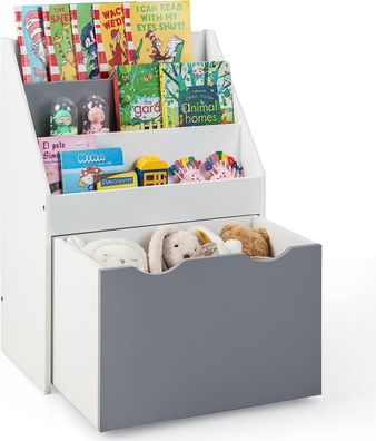 Kinderregal mit 3 Ablagen & rollender Spielzeugkiste, multifunktionale Bücherregal