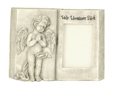 Grabschmuck Buch mit Engel Aufschrift Foto Fenster Trauerstein