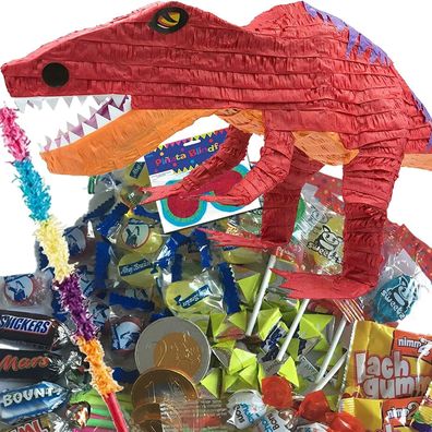 Pinata T-Rex + Maske + Stock + Füllung - Dinos Party Kindergeburtstag Geburtstag