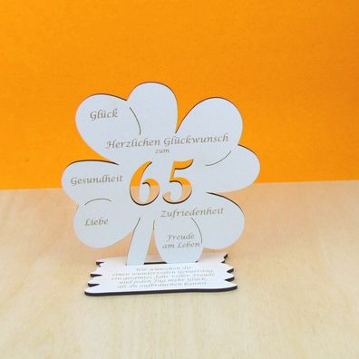 65. Geburtstag Tischdeko Kleeblatt 16 cm Vintage Weiß Geld oder Gutscheingeschenk 14