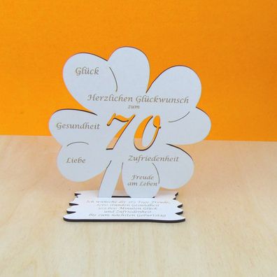 70. Geburtstag Tischdeko Kleeblatt 16cm Vintage Weiß Geld oder Gutscheingeschenk 01