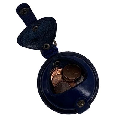 MIKA Geldbörse klein mit Karabiner Schlüsselanhänger Sattelleder blau 28063807