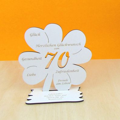 70 Geburtstag Gutschein oder Geldgeschenk als Kleeblatt 16 cm Vintage Weiß 08