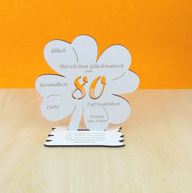 Vintage Weiß 80. Geburtstag als Kleeblatt 16 cm als Tischdeko Geschenk Gutschein 06