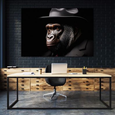Wandbild Leinwandbild Gorilla Mafia Abstrakt Affen Tier Poster, Acrylglas + Aluminium