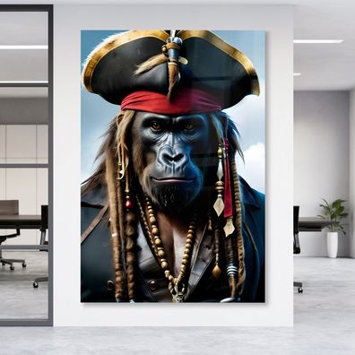 Wandbild Abstrakt Affen Leinwandbild Pirate Tier Poster, Acrylglas + Aluminium