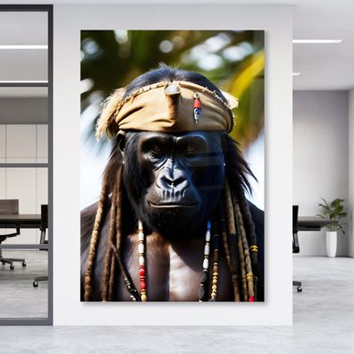 Leinwandbild Wandbild Gorilla Affen Pirate Tier, Acrylglas + Aluminium , Poster