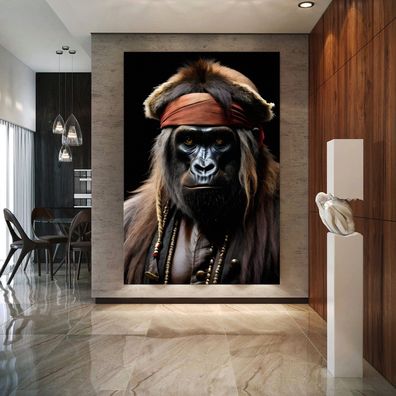 Wandbild Leinwandbild Gorilla Affen Pirate Tier, Acrylglas + Aluminium , Poster
